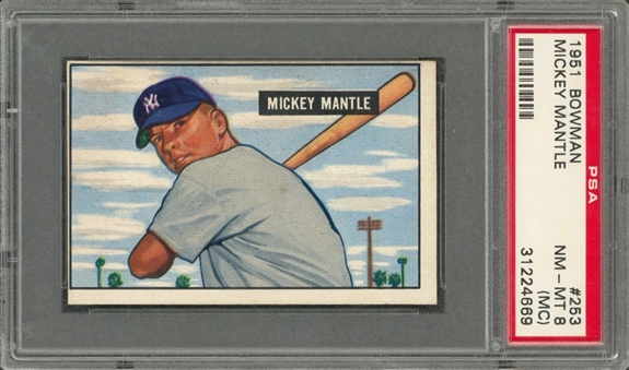 1951 Bowman #253 Mickey Mantle Rookie Card – PSA NM-MT 8 (MC)